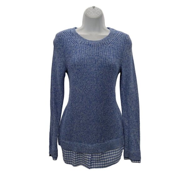 Talbots Women's Sweater Pima cotton with Gingham accents long sleeve size XS - Picture 1 of 7